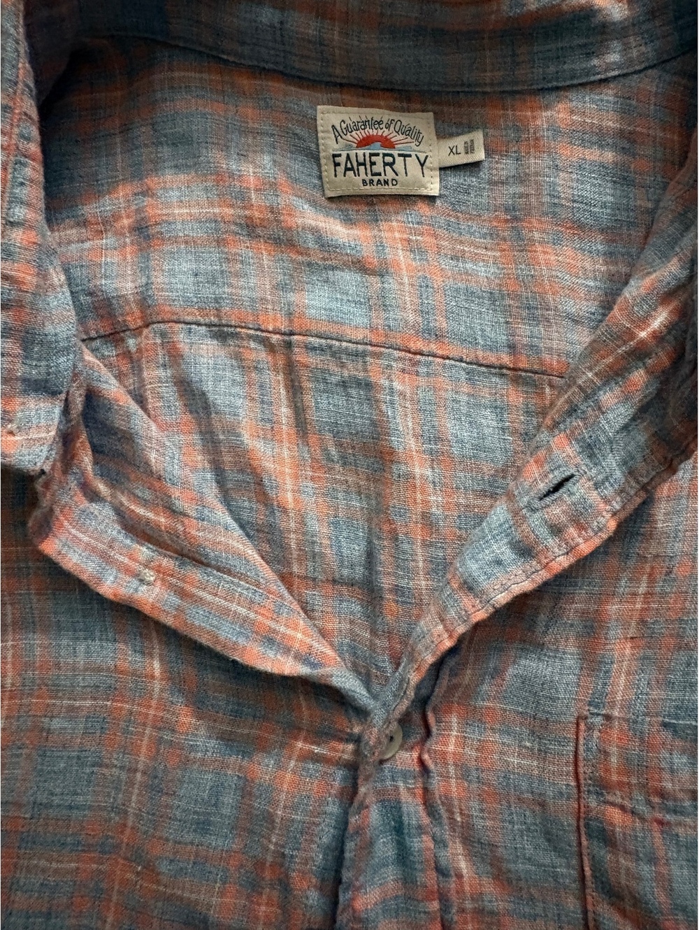 Faherty plaid 100% linen button front shirt- XL